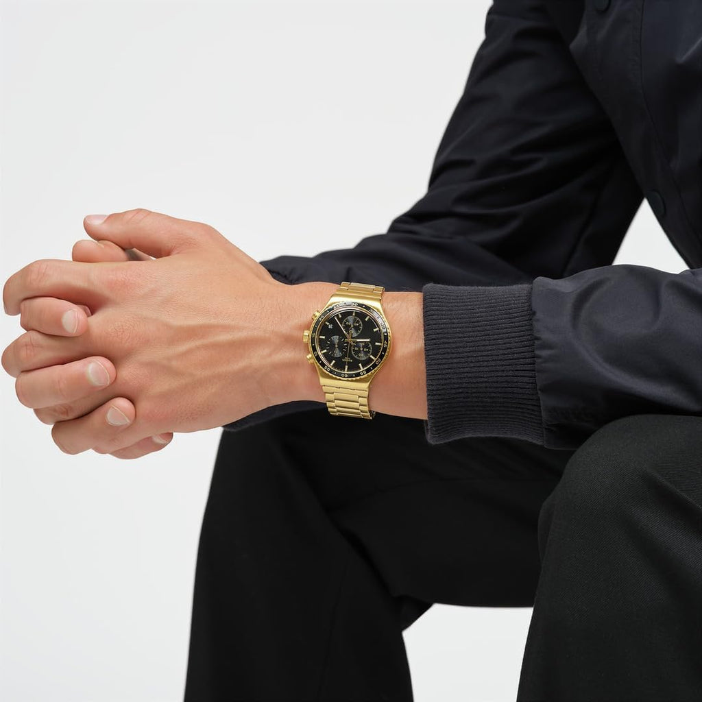 Swatch I New Chrono Unisex Watch Casual Plastic Yellow Quartz Waterproof In The Black
