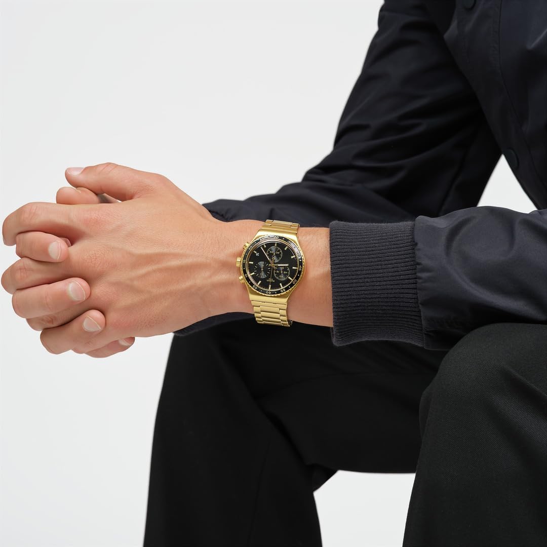 Swatch I New Chrono Unisex Watch Casual Plastic Yellow Quartz Waterproof In The Black