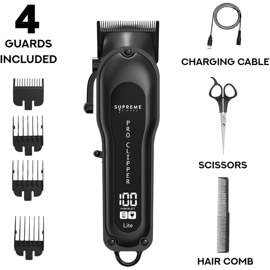 Supreme Trimmer Pro Clipper Lite | 210 Min Run Time Professional Hair Cutting Tool Set + Hair Comb, Scissors & Fade Blade | STC5000