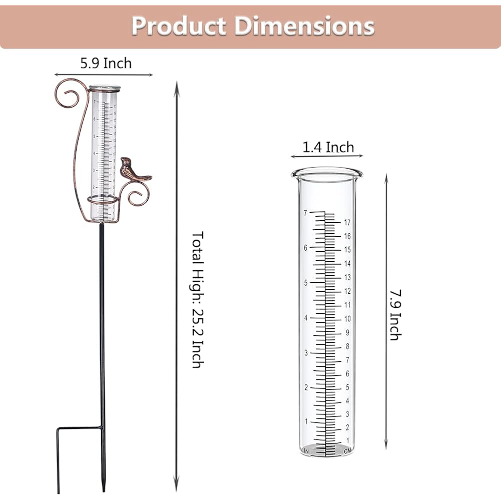 Rain Gauge Outdoor, 7 Inch Rain Gauges For Measuring Precipitation | Glass Tube, For Garden Yard Decor