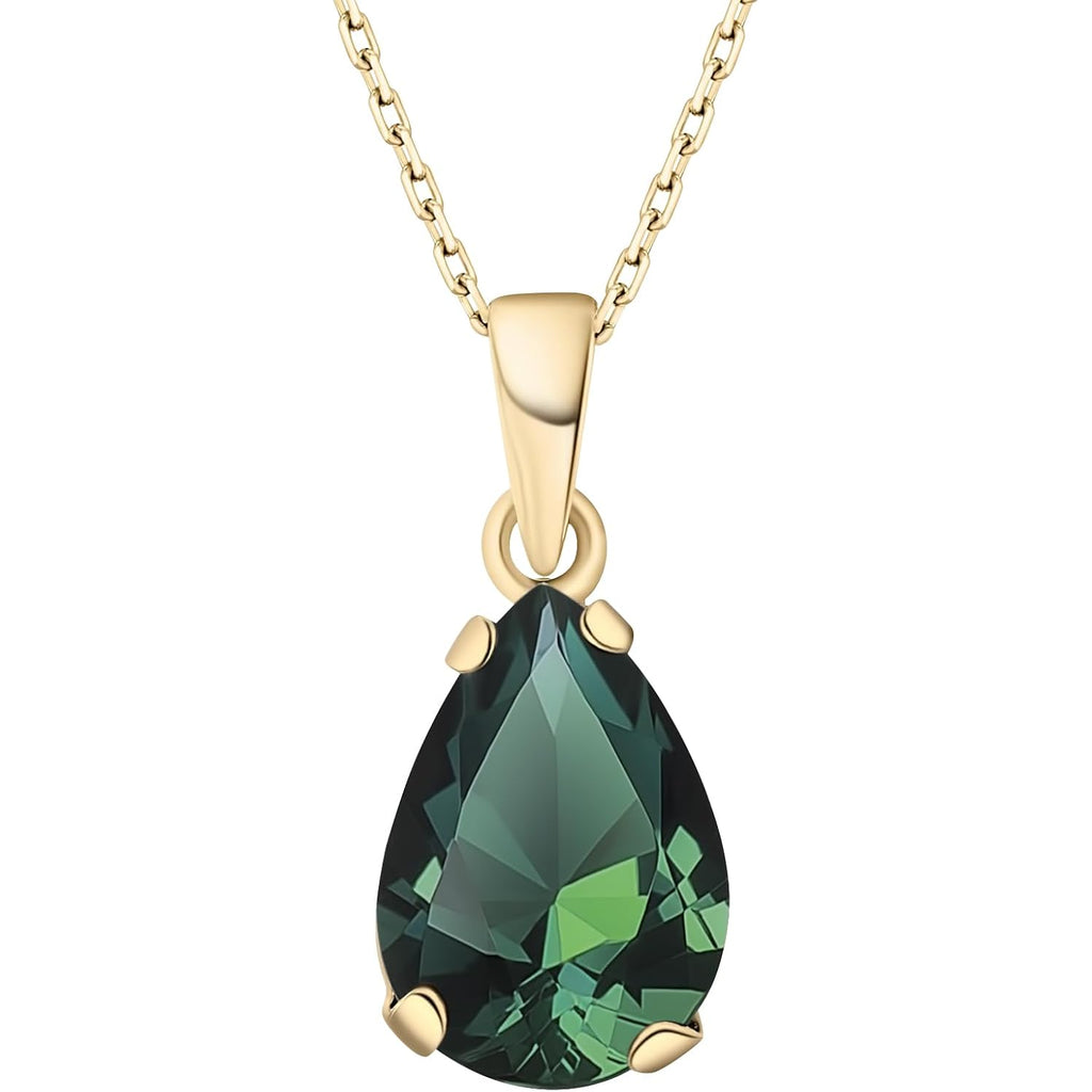 14K Gold Plated Gemstone Necklace for Women - Birthestone Teardrop Necklace - Gold Jewelry for Women - Dainty Gold Necklace - Everyday Necklaces - Gold Necklaces for Women