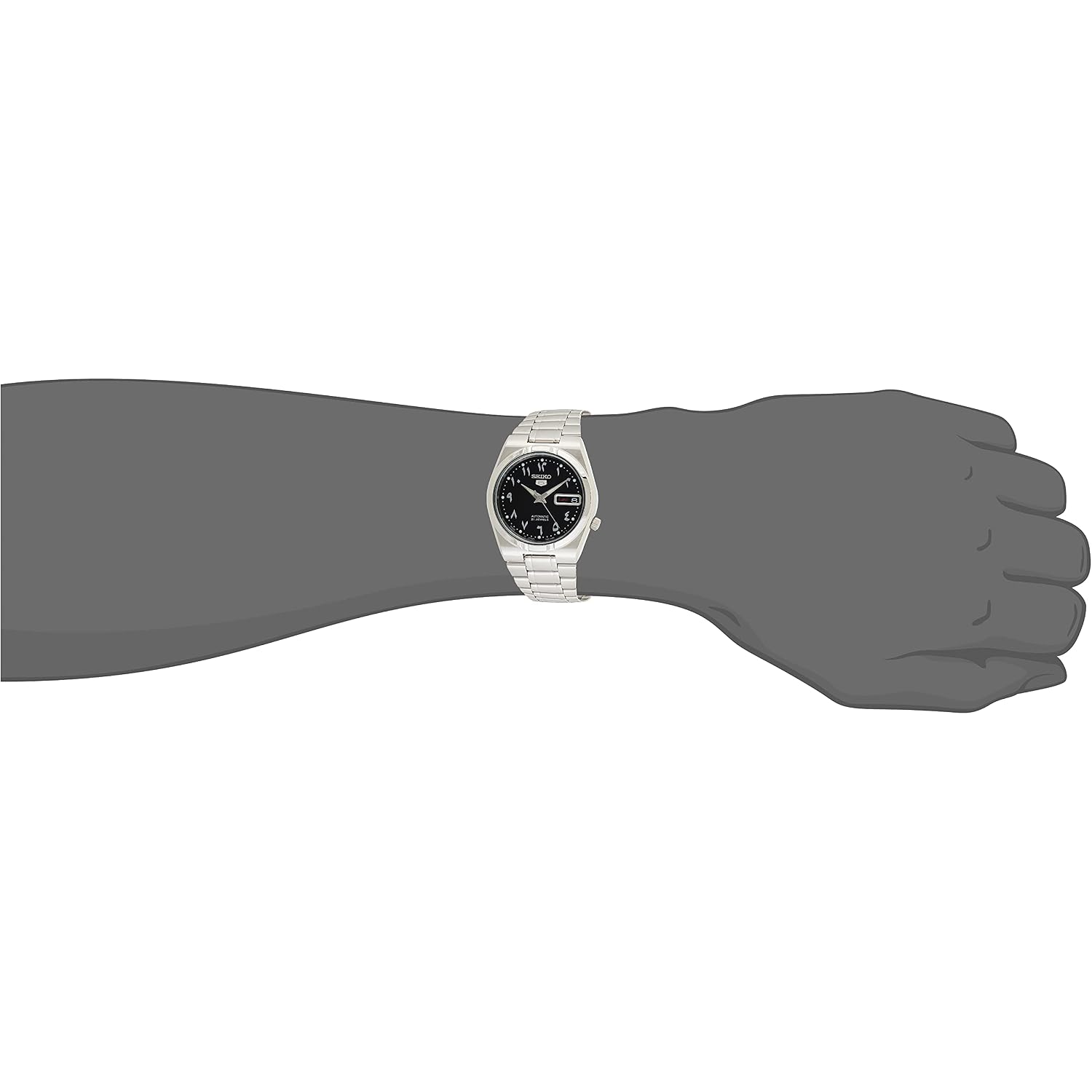 Seiko 5 Automatic Black Arabic Dial Stainless Steel Men'S Watch Snk063J5
