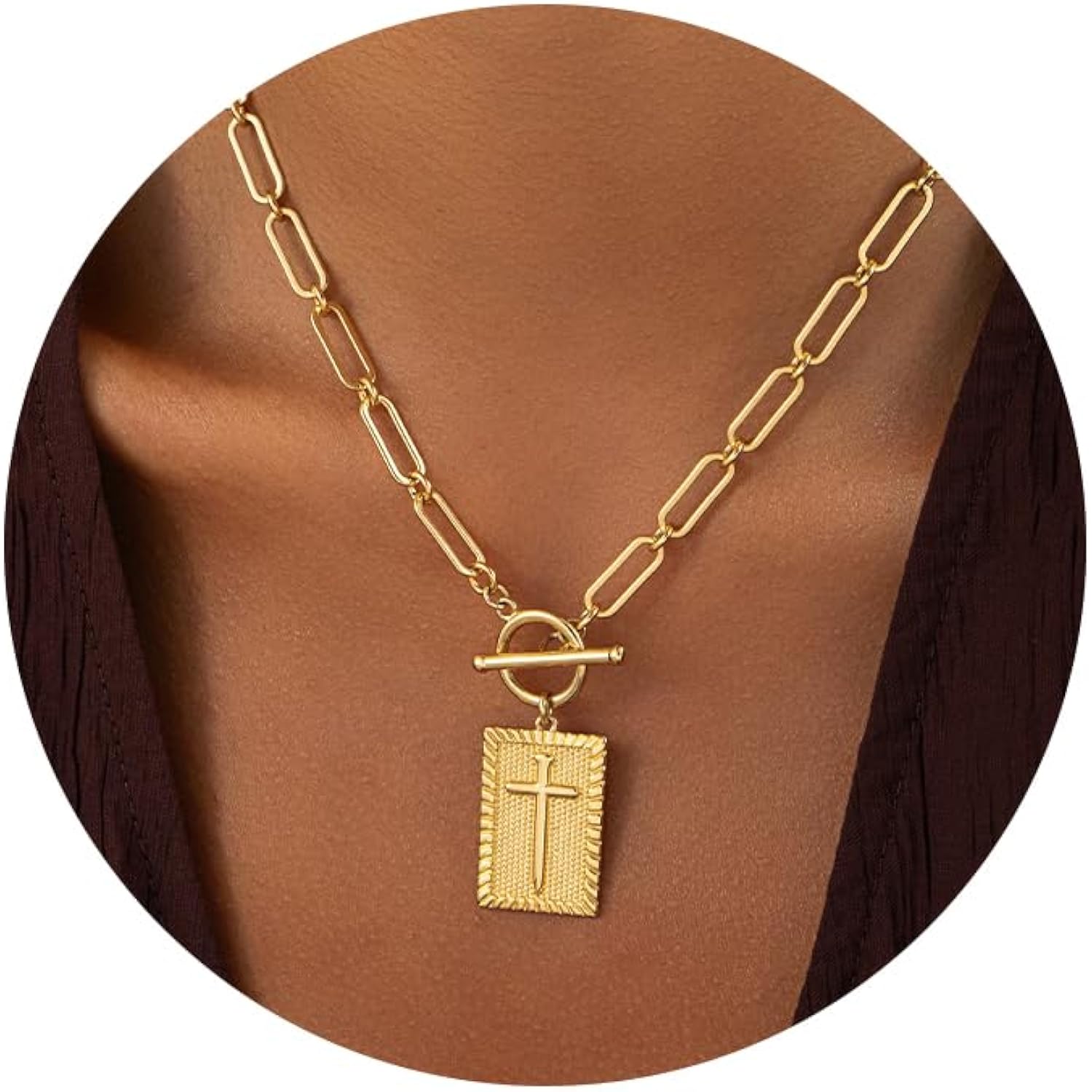 Robaice Valentines Day Gifts 14K Gold Plated and Silver Plated Cross Necklace for Women, Non-Tarnish Faith Jewelry with Toggle Clasp, Fashion Necklace Gifts for Women, Christian Faith, Communion, Birthday & Christmas