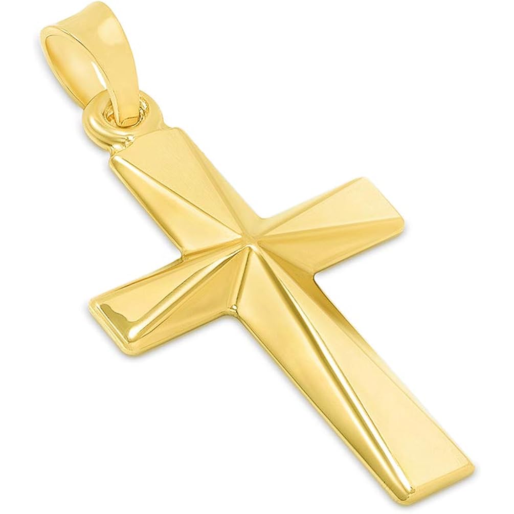 Jewelry America 14k Yellow Gold Small Elegant Religious Plain Cross Pendant Necklace