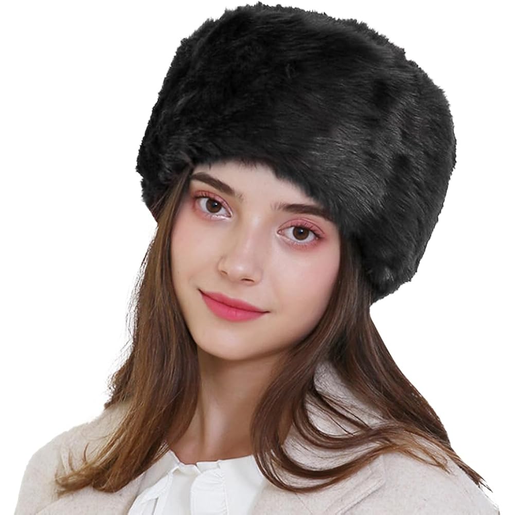 Unisex Russian Ushanka Cossack Trapper Hat Faux Rabbit Fur Trooper Hat Fuzzy Furry Hunting Cap Winter Outdoor Warm Skiing Cap