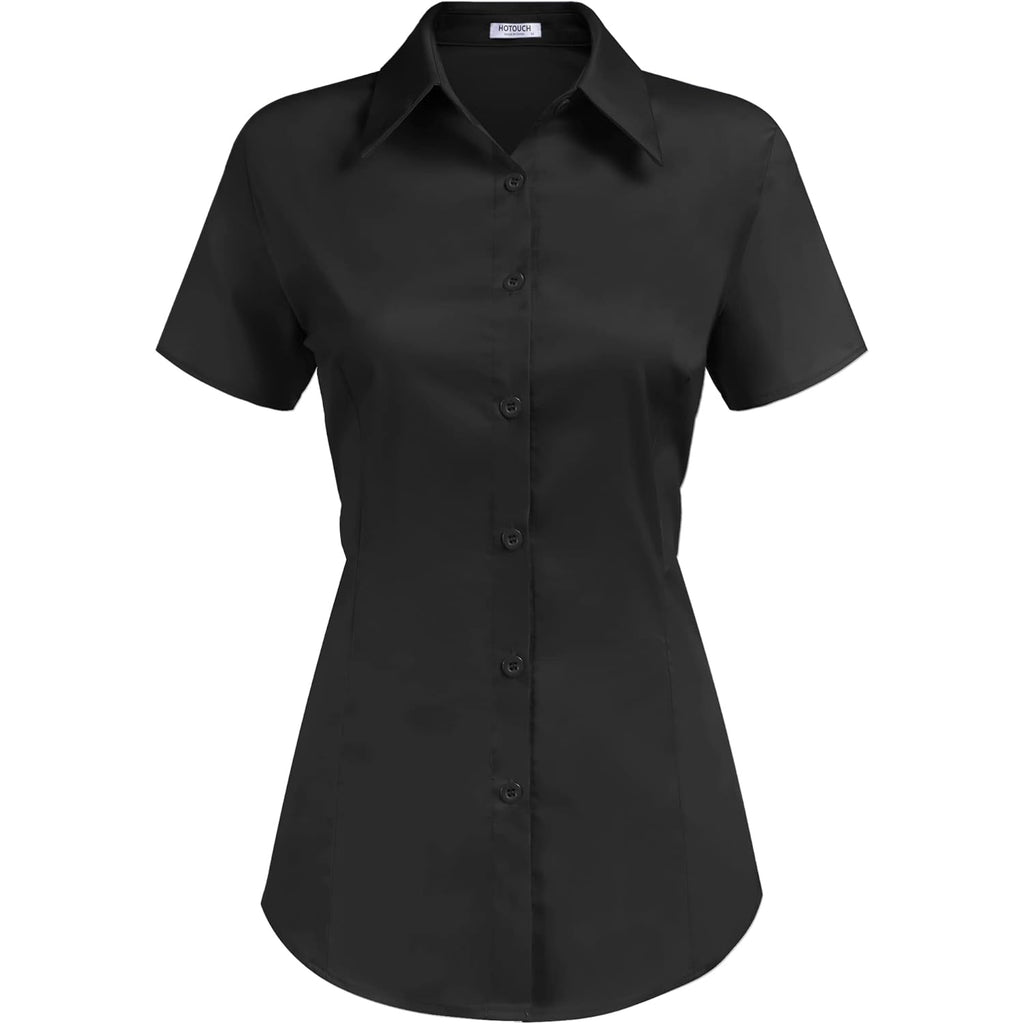 Women's Basic Button Up Shirt Short Sleeve Stretchy Button Down Collared Shirts Waitress Work Shirt