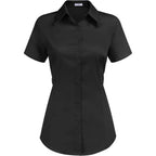 Women's Basic Button Up Shirt Short Sleeve Stretchy Button Down Collared Shirts Waitress Work Shirt