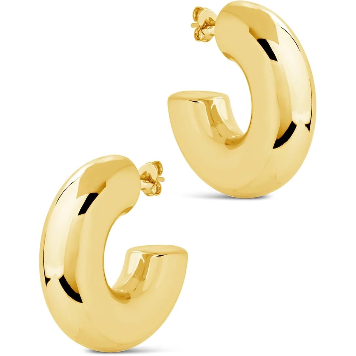 CONRAN KREMIX Waterproof Chunky Gold Hoops Earrings for Women Non Tarnish, Thick Gold Plated Circle Open Hoop,Lightweight Hollow Earrings Trendy