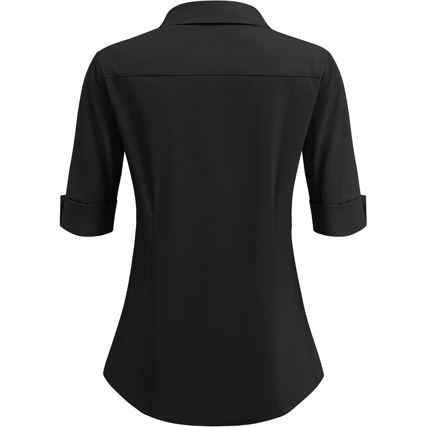 Women's Basic Button Down Shirts 3/4 Sleeve Stretch Button Up Dress Shirt Slim Fit Waitress Work Shirts