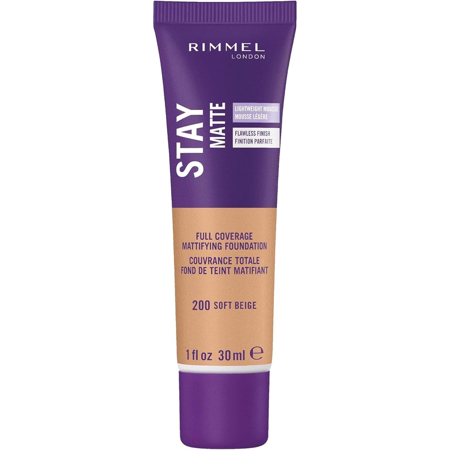 Rimmel London Stay Matte Liquid Mousse - 200 Soft Beige - Foundation, Lightweight, Shine Control, Oil-Free, 1oz