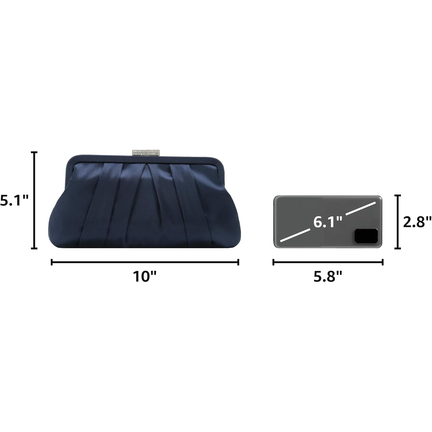 Classic Pleated Satin Clutch Bag Diamante Embellished Formal Handbag For Wedding/Prom/Black-Tie Events