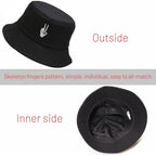 Cotton Bucket Hat for Women Men Summer Travel Sun Beach Bucket Cap, Unisex Outdoor Fisherman Hat Skeleton Fingers Black