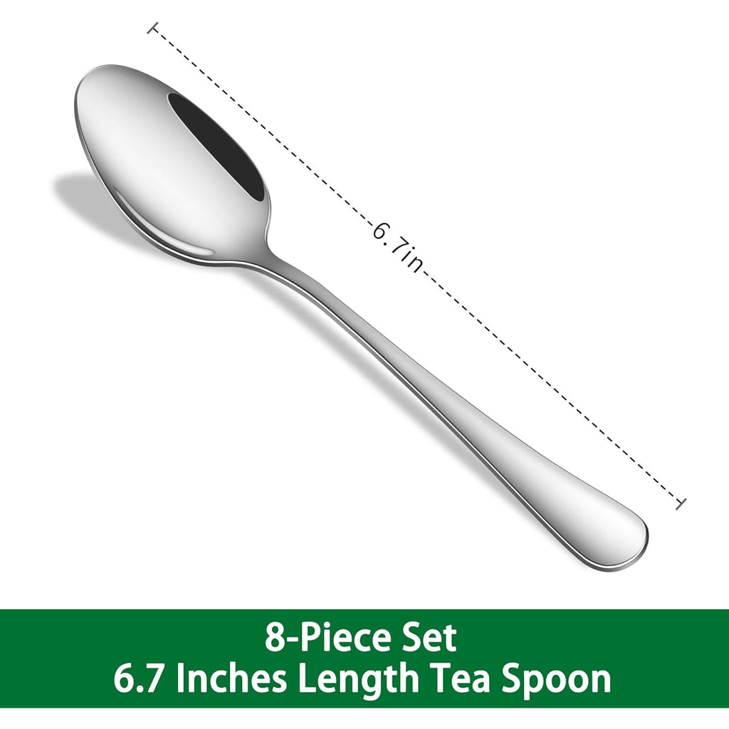8-Piece 6.7 Inches Stainless Steel Tea Spoon,Durable Dishwasher Safe Teaspoons,Silverware Dessert Spoons For Kitchen,Small Spoons For Restaurant,Hotel