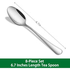 8-Piece 6.7 Inches Stainless Steel Tea Spoon,Durable Dishwasher Safe Teaspoons,Silverware Dessert Spoons For Kitchen,Small Spoons For Restaurant,Hotel