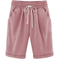 Women's Elastic Waist Knee Length Casual Cotton Bermuda Shorts with Drawstring