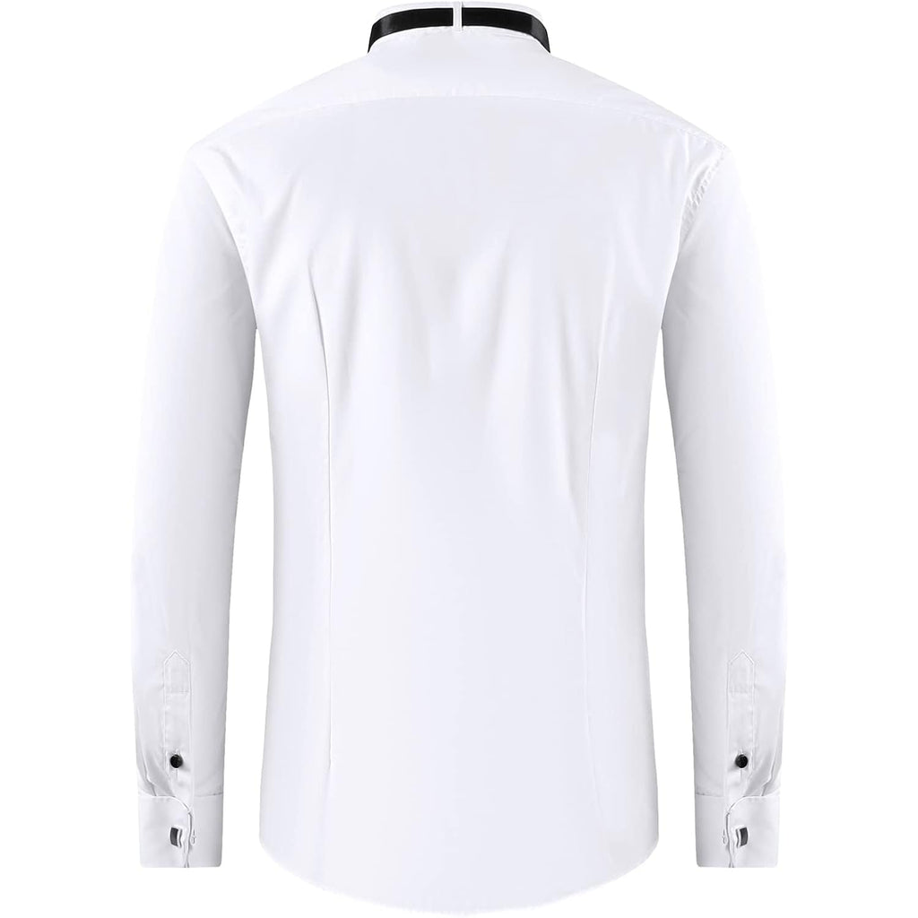 Men'S White Tuxedo Shirt With Wing Collar, French Cuffs & Accessories