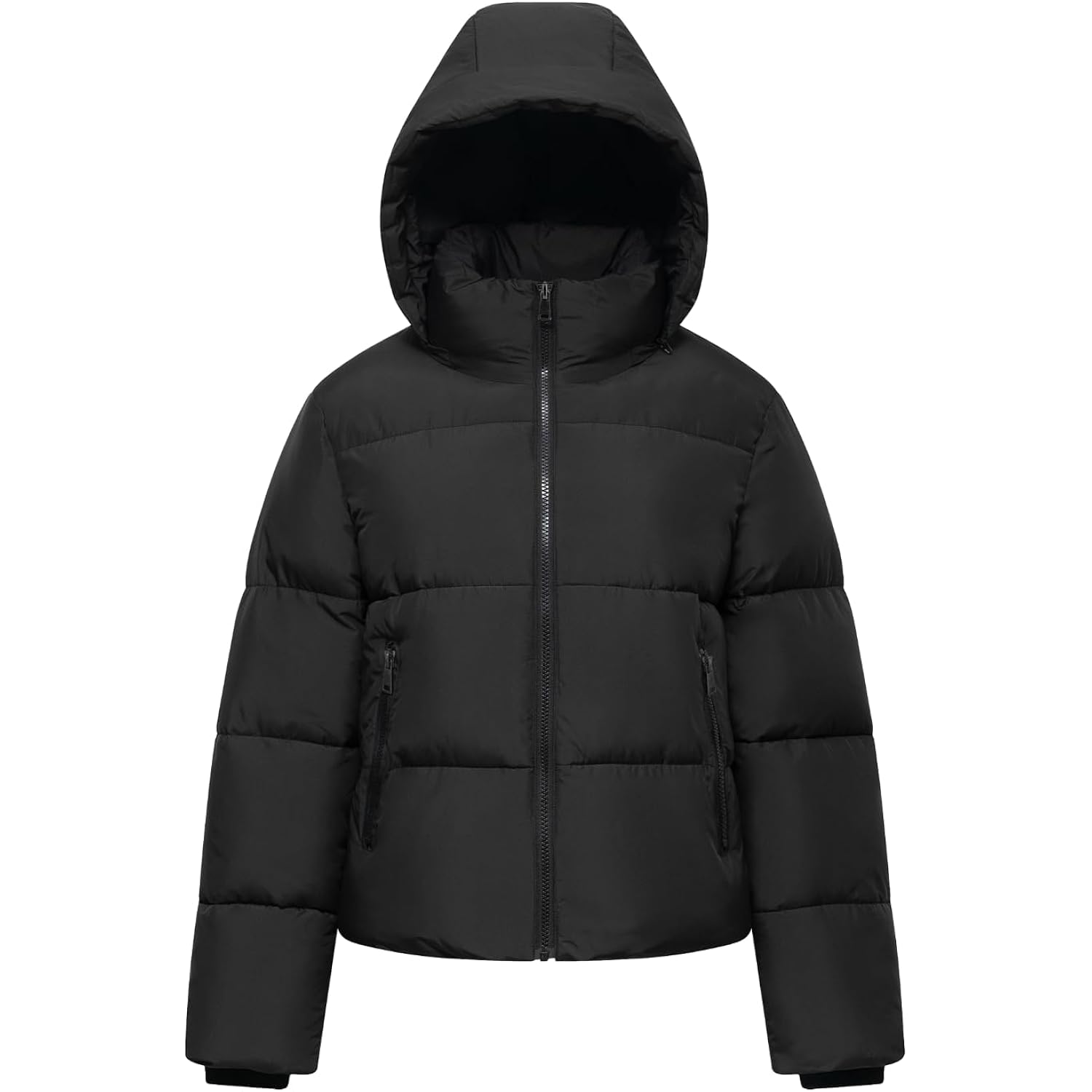 Puffit Women'S Cropped Puffer Jackets,Warm Winter Jacket With Removable Hood,Zipped Pockets,Short Ladies Quilted Coat