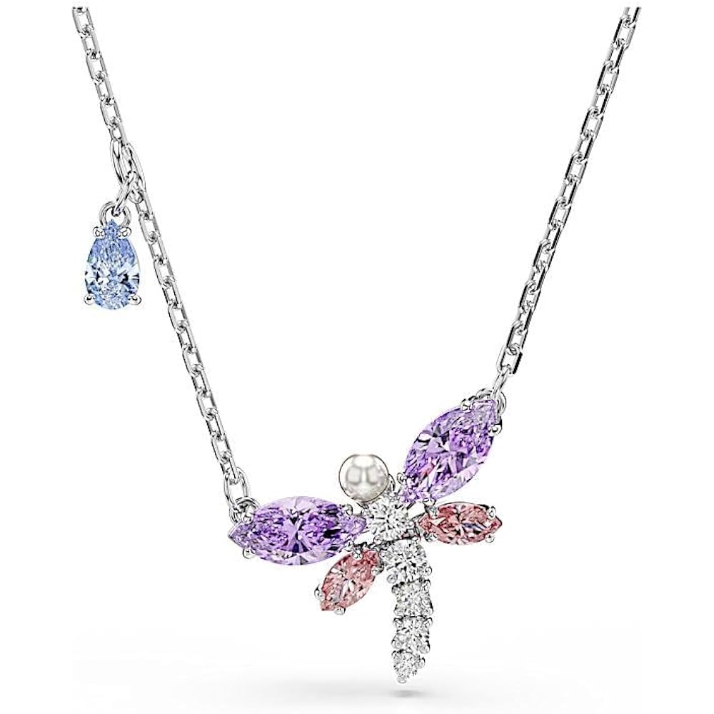 Swarovski x Ariana Grande Official Dragonfly Motif Jewelry Collection, Brooch, Pendant Necklace, Earrings, Mixed Cut Multicolored Stones, Rhodium Finish