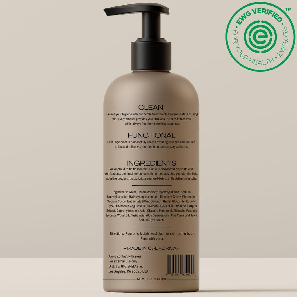Hygienelab Mens Natural Body Wash - Ultra Hydrating, Ewg Verified Clean Formula, Lavender Sands Scent, Sulfate-Free, Paraben-Free, Phthalates-Free, Gentle & Effective For Healthy Skin (10 Oz)
