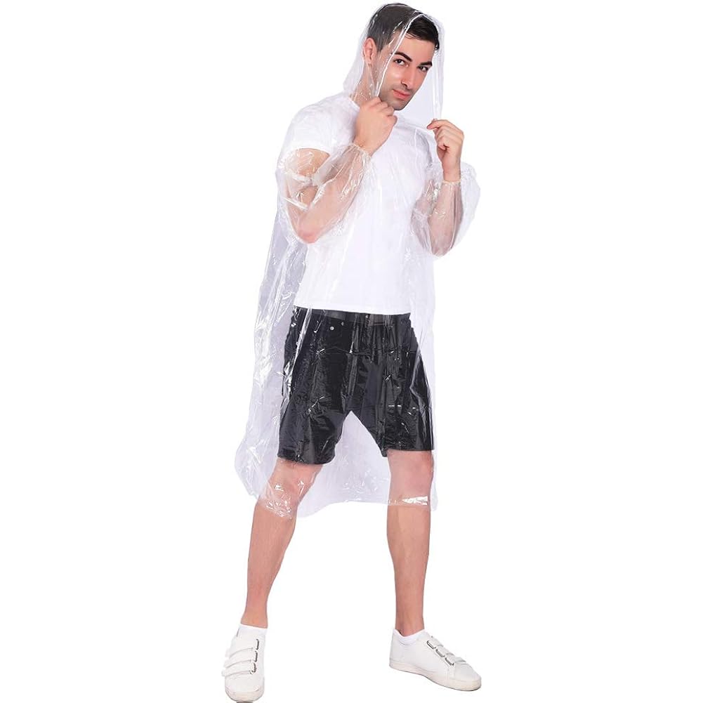Cooy Rain Ponchos,With Drawstring Hood （10 Pack） Emergency Disposable Rain Ponchos Family Pack For Adults,Clear