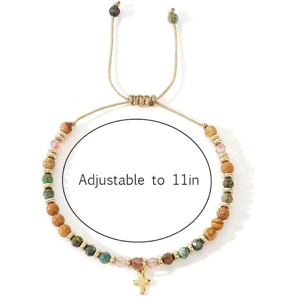 Pavolini Christian Gifts for Women, Mothers Day Gifts for Mom, Cross Bracelet, Christian Gifts, Inspirational Gifts for Women, Natural Stone Beaded Bracelets, Religious Gifts for Woman