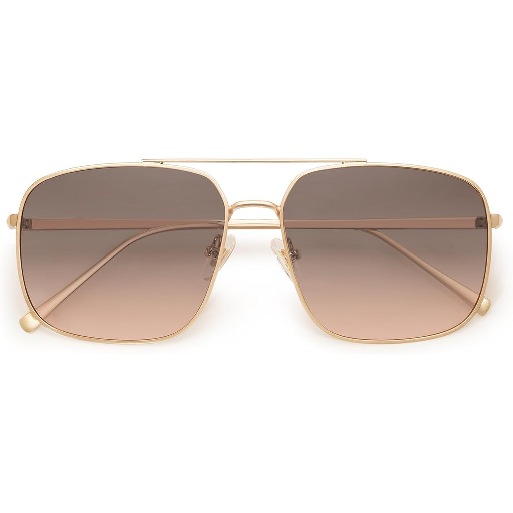 SOJOS Trendy Square Aviator Sunglasses for Women Men, Gold Frame Light Tint Gradient Shades SJ1176 Gold/Grey Gradient Pink