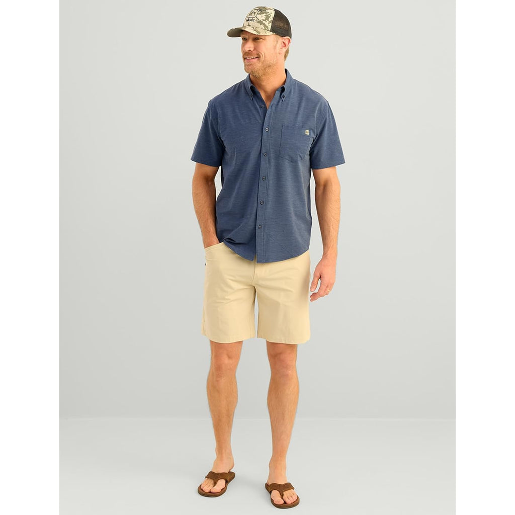 Huk Mens Kona Solid Short Sleeve Fishing Button Down Shirt For Men, Fresh Salmon, 3X-Large