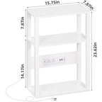 3-Tier Small Narrow Wood Side Table With Charging Station, Skinny Nightstand For Small Space, Slim Bedside Table With Storage For Couch, Thin End Table With Usb Ports And Outlets, White