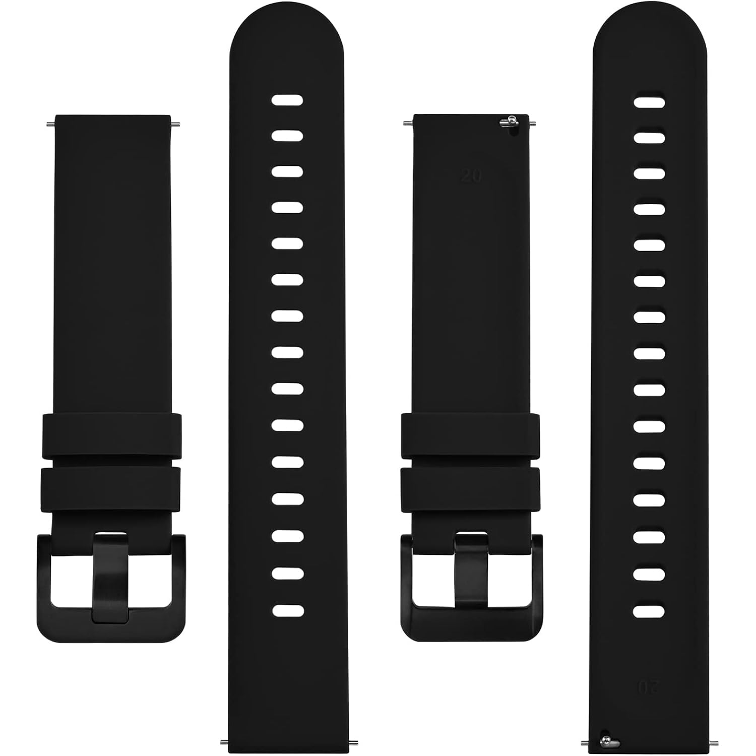 Bisonstrap Silicone Watch Bands, Slim Watch Straps With Quick Release, 22Mm, Black With Black Buckle