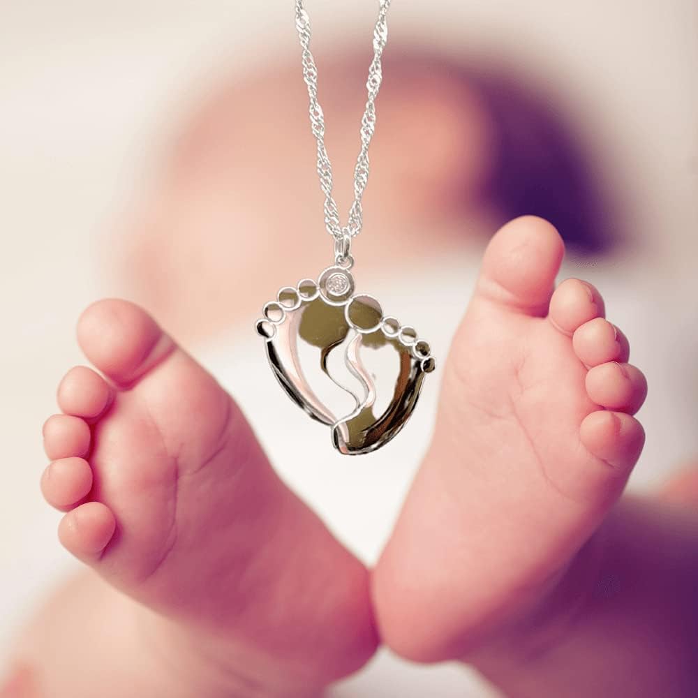 LOTUS-A Mom To Be Gift - Baby Feet Pendant Necklace with a Message Card Pregnancy Present for First Time Moms Expecting Women Pregnant Wife Sister Daughter Mother's Day Christmas Birthday