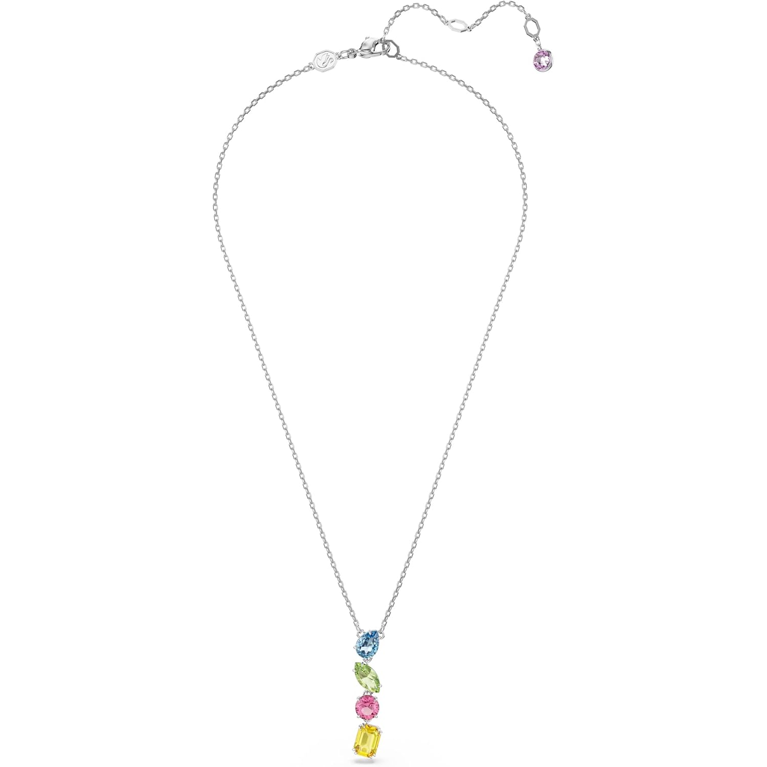 Swarovski Gema Y Pendant, Mixed Cuts, Multicolored, Rhodium Finished
