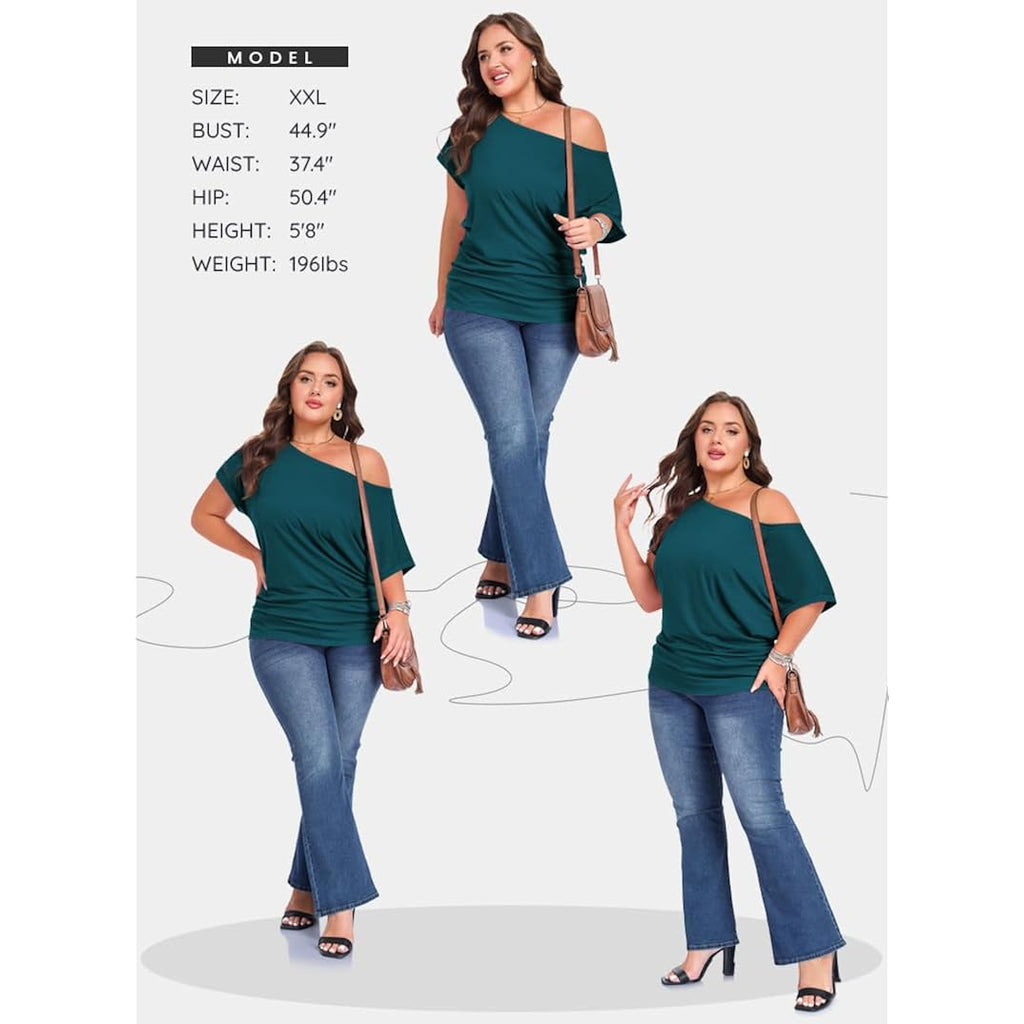Poetsky Women'S Summer Off Shoulder Shirts Casual Loose Short Sleeve Tunics Tops
