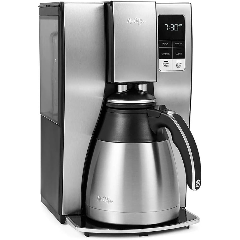 Mr. Coffee 10-Cup Programmable Coffee Maker, Insulated Thermal Carafe, Brew Strength Selection, Brew Now Or Later, Stainless Steel