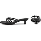 Athlefit Kitten Heels For Women Square Toe Strappy Flip Flop Low Heels Slip On Thong Heeled Sandals For Office,Party,Wedding