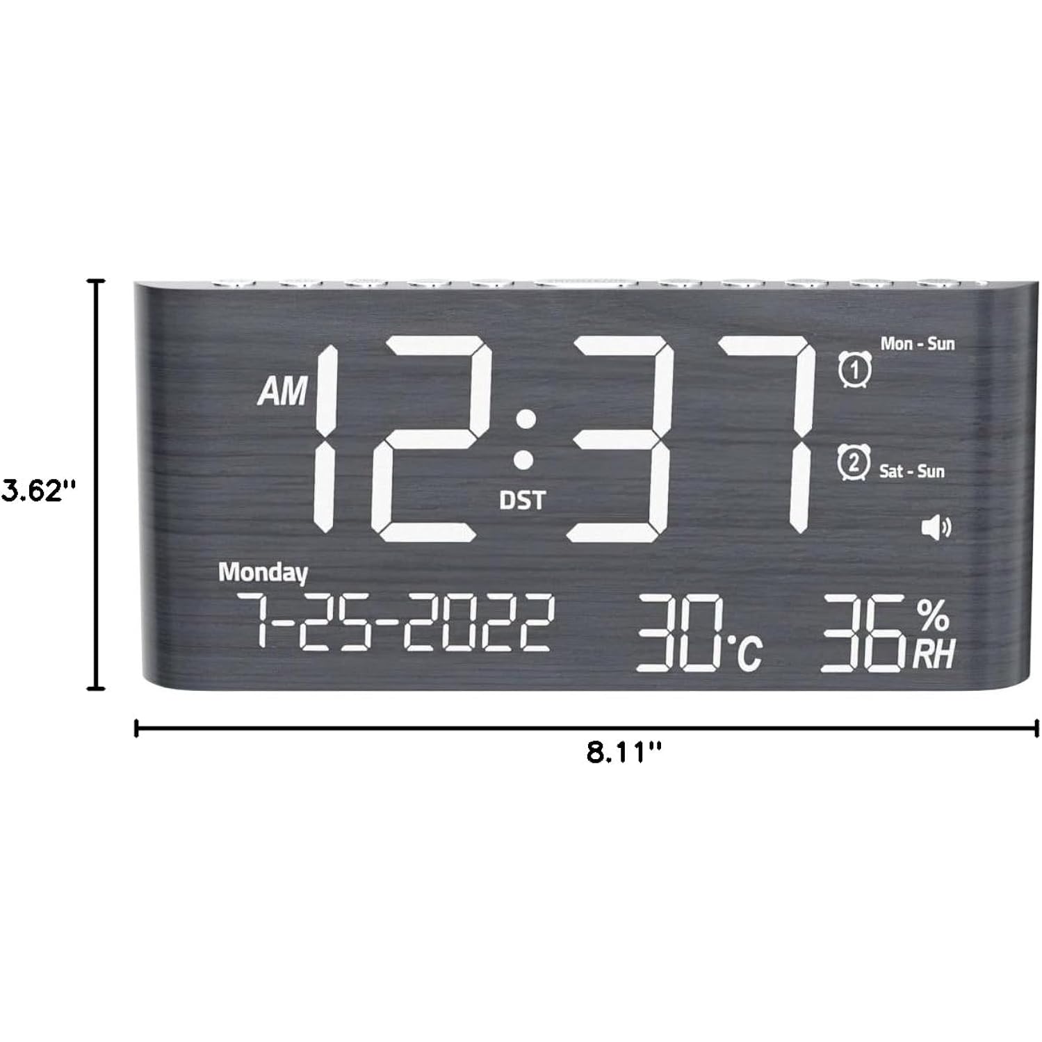 Pplee 8.7Inch Digital Alarm Clock For Bedroom-Digital Clock With Day Of Week Month Year Humidity & Temperature Brightness Snooze 2 Alarm Clock & 2 Usb Charger Desk Clock For Heavy Sleeper
