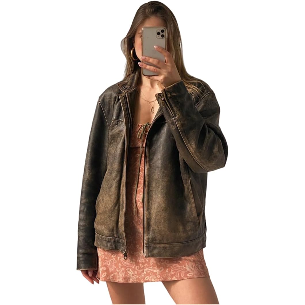 Ladies Real Soft Lambskin Leather Jacket - Oversized Bomber Casual Wear Jacket For Womens
