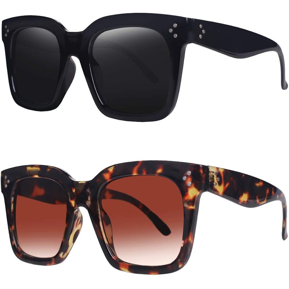Vintage Women Oversized Sunglasses Designer Luxury Square Sun Glasses UV400 Protection Flat Lens