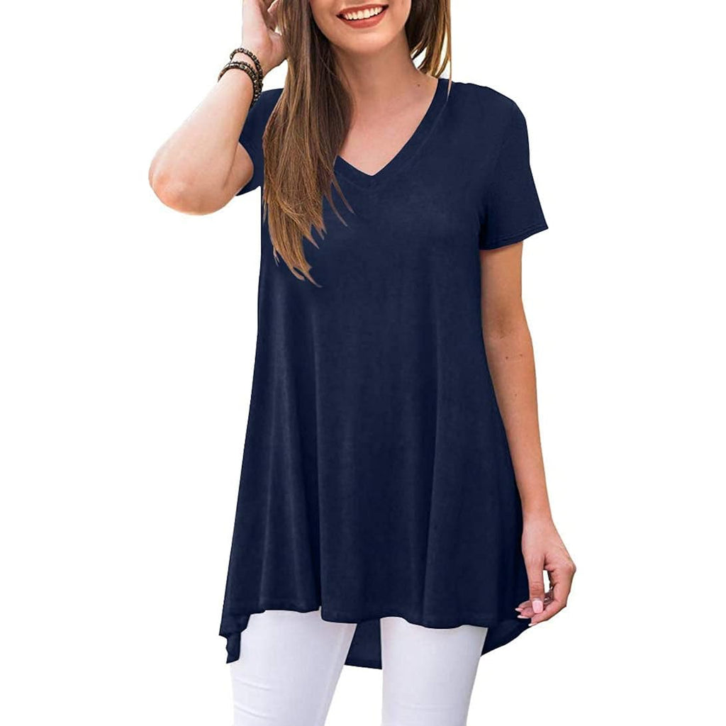 Women's long Tunic Tops to Wear with Leggings Summer Short Sleeve Loose Fit Dressy Shirts M-5XL