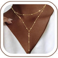 Luxval Lariat Gold Necklace for Women, Dainty Long Necklace 14k Gold Plated/Silver Y-Shaped Pendant Necklaces Trendy Beaded Chain Drop Necklaces Jewelry for Women Gifts