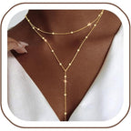 Luxval Lariat Gold Necklace for Women, Dainty Long Necklace 14k Gold Plated/Silver Y-Shaped Pendant Necklaces Trendy Beaded Chain Drop Necklaces Jewelry for Women Gifts