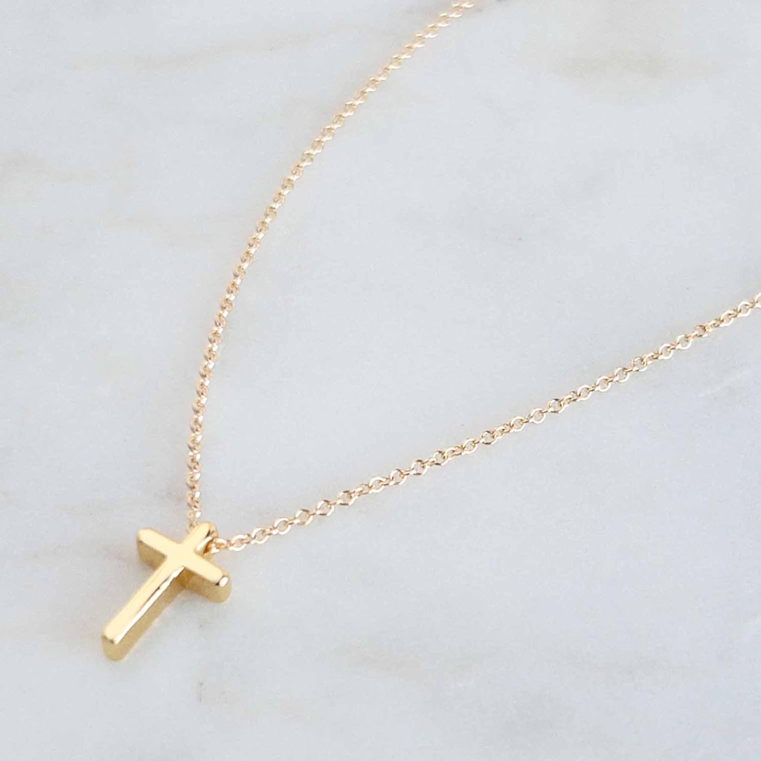 Austin Down to Earth, Tiny Cross Necklace, Simple Gold Cross Necklaces for Women, 14k Gold Filled Chain, Christian Gift for Baptism Confirmation Graduation