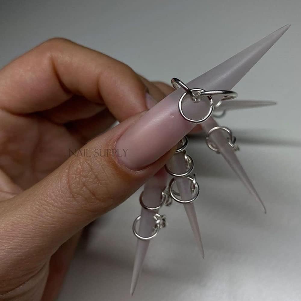 1 Box Nail Piercing Dangle Nails Rings Mix Color Open Single Loops Jewelry DIY Nail Art Decor Dangle Nail Art Charms Glitter 3D Nails Rhinestones Acrylic Decoration Metal Alloy Designs (B)