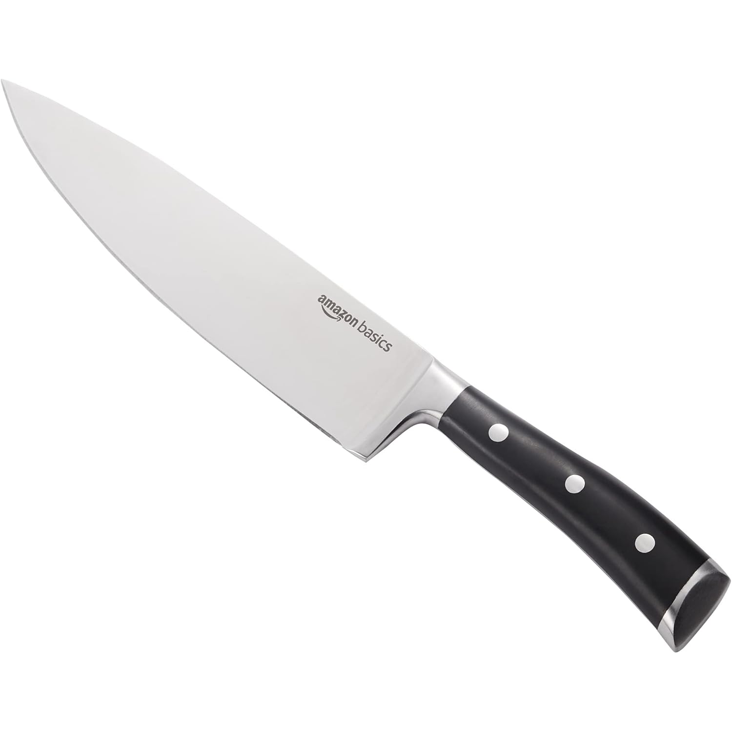 Amazon Basics Classic 8-inch Full Tang High Carbon Stainless Steel Chef's Knife, Multipurpose Kitchen Knife with Three Rivets, Silver