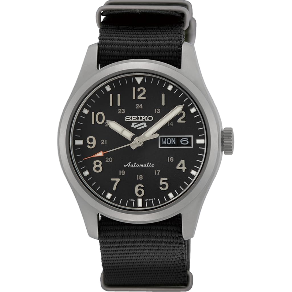 Seiko Srpg37 Watch For Men - 5 Sports - Automatic With Manual Winding Movement, Black Dial, Stainless Steel Case, Black Nylon Strap, 100M Water Resistant, And Day/Date Display