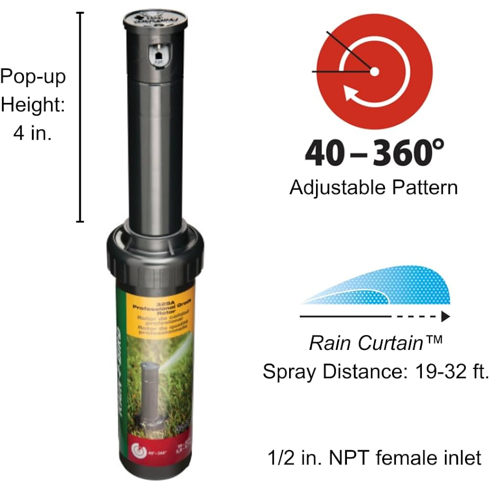 Rain Bird 32Sa/4Pks Simple Adjust 32Sa Gear Drive Rotor, Adjustable 40° - 360° Pattern, 19' - 32' Spray Distance, 4-Pack