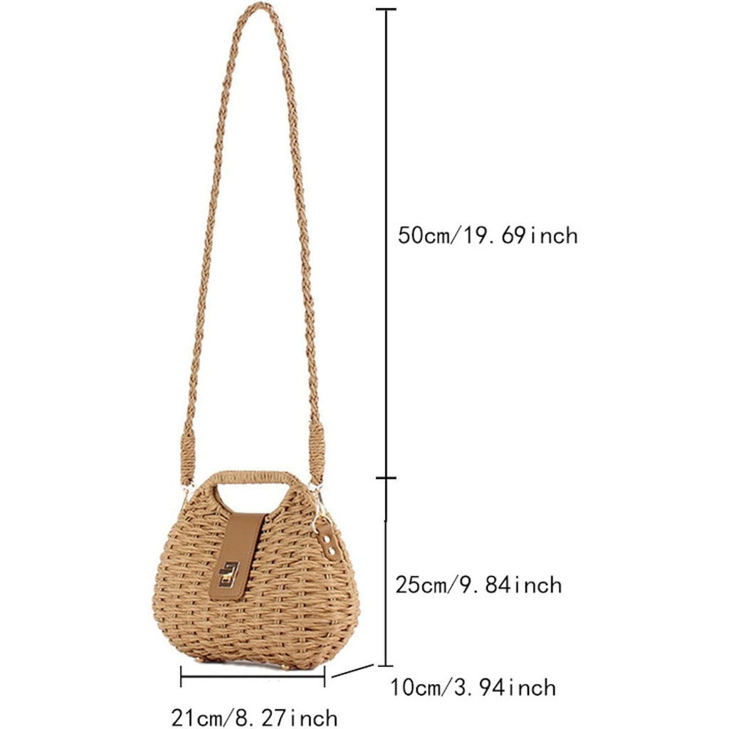 Handmade Straw Woven Bag Beach Clutch Purses Women Vacation Shell Shoulder Crossbody Summer Dumpling Handbag Basket Tote