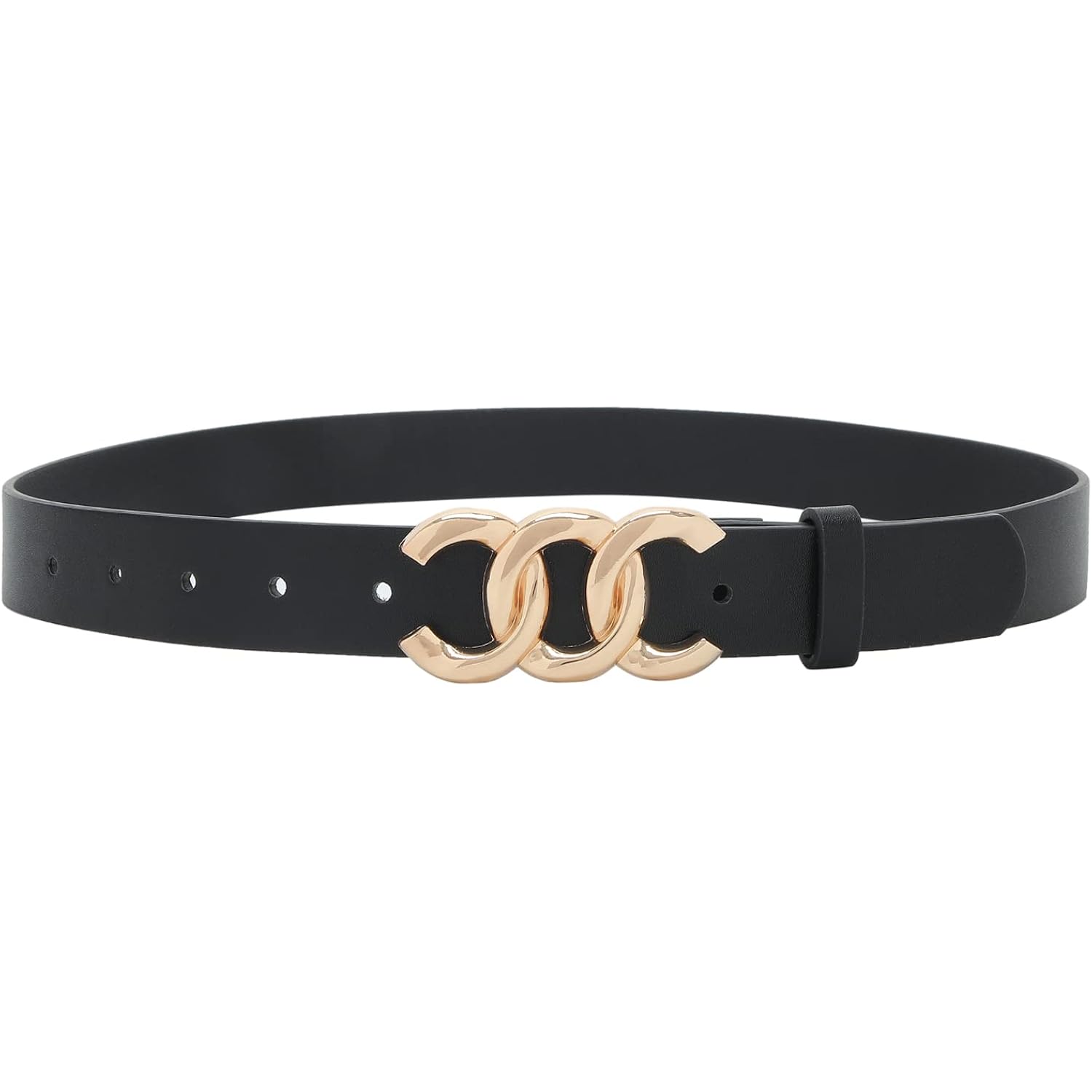 Women Belt for Jeans Dress Cinch Waist Belt for Ladies Faux Leather Belt with Gold Buckle