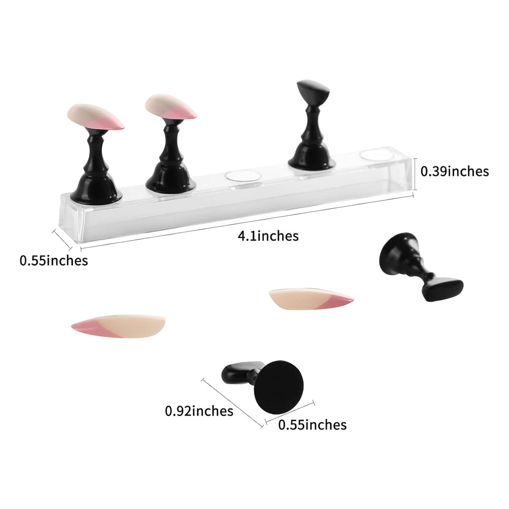 4-in-1 Black Nail Stand & Holder - Magnetic Tips, Beginner Acrylic Nail Art Kit, Salon Equipment & Decor