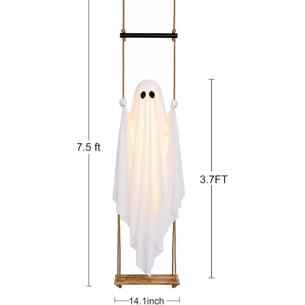 Halloween Decorations Outdoor 3.7Ft Pre-Assembled Hanging Swing Ghost With Remote Lights Spooky Hanging Ghosts For Porch Yard Tree Party