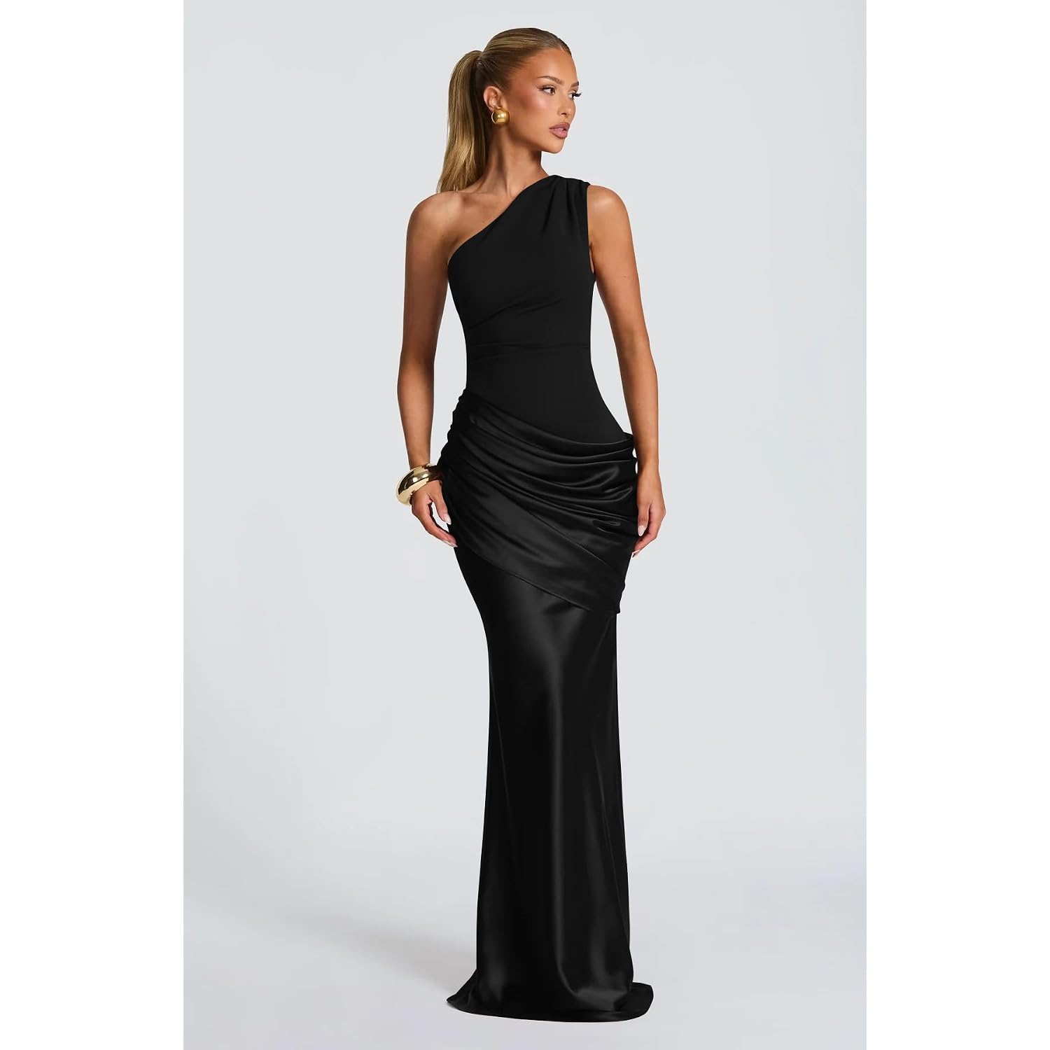 Memoriesea Women'S One Shoulder Pleated Formal Wedding Maxi Dress | Formal, Evening Gown